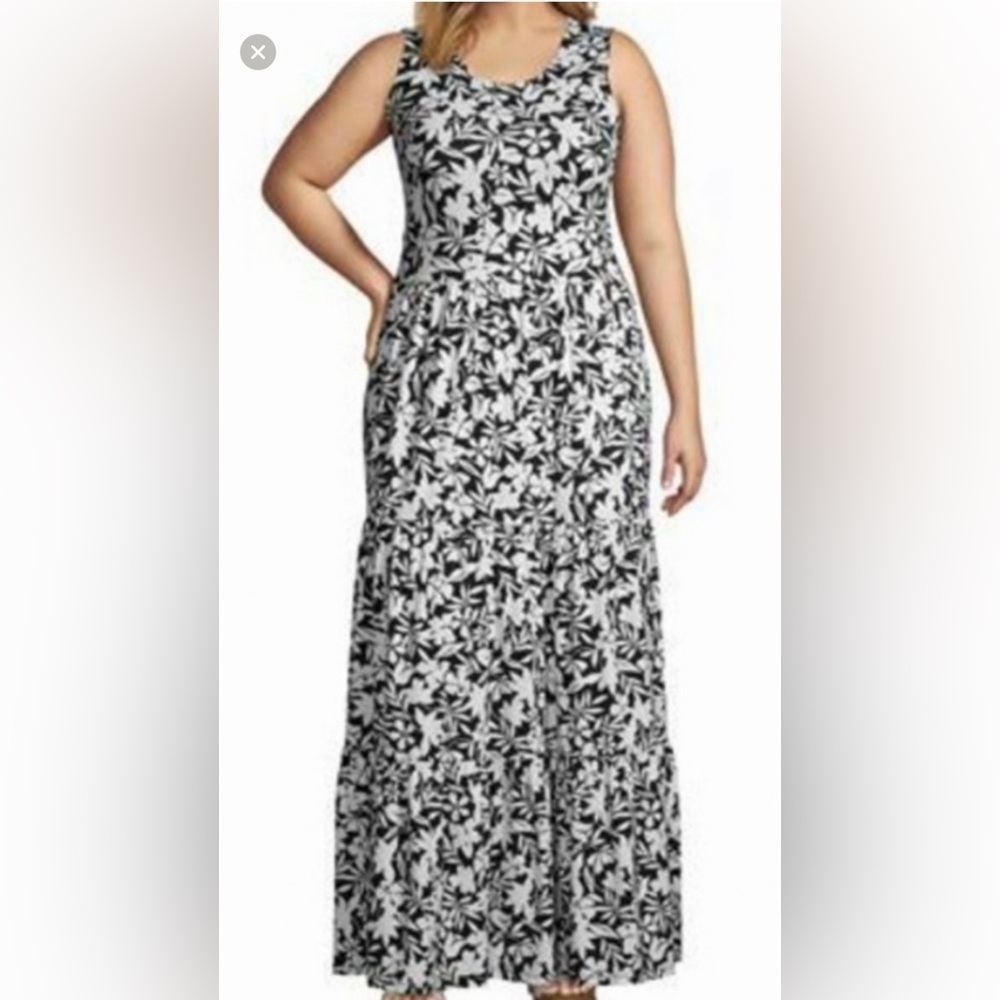 Lands end NWT 1x black and white floral maxi dress